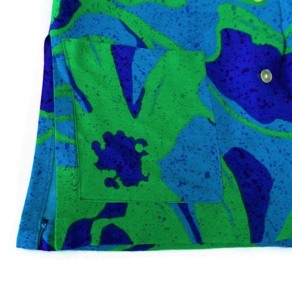 Vintage 60s Sun Fashion of Hawaii Tunic Mod Blue Mandarin Band Collar Bark Cloth - Picture 7 of 10